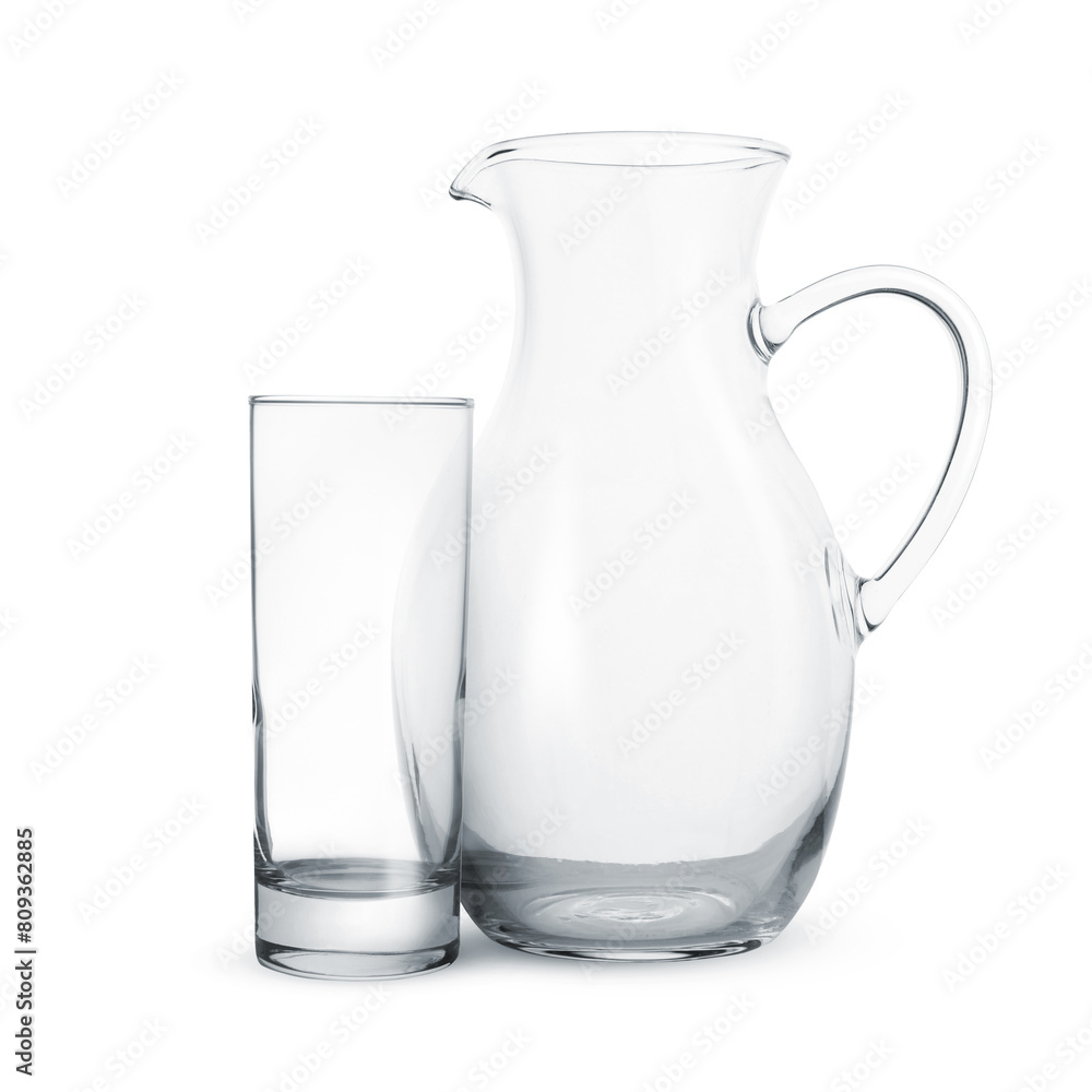 Empty glass and jug isolated on white Empty glass and jug isolated on white