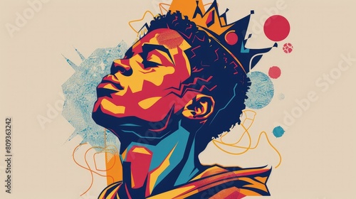 Minimal line art vector-style image of characteristics he country embodied in a portrait of a young king with a crown in the style of a graffiti drawing AI generated