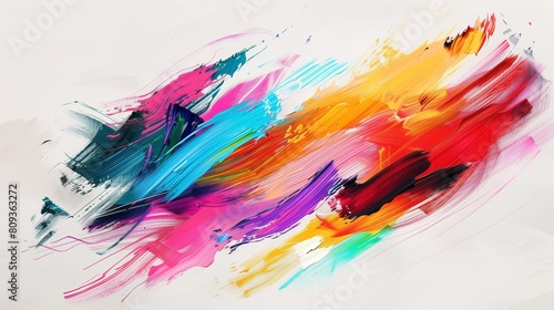 Modern artwork on white canvas. Digital brush strokes like oil painting. Vibrant paint  background illustration