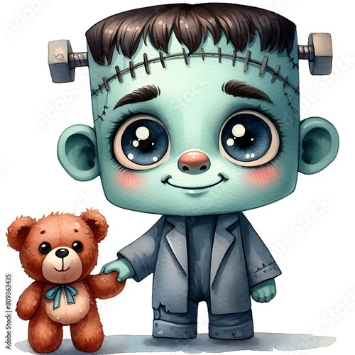 cute frankenstein vector illustration in watercolor style