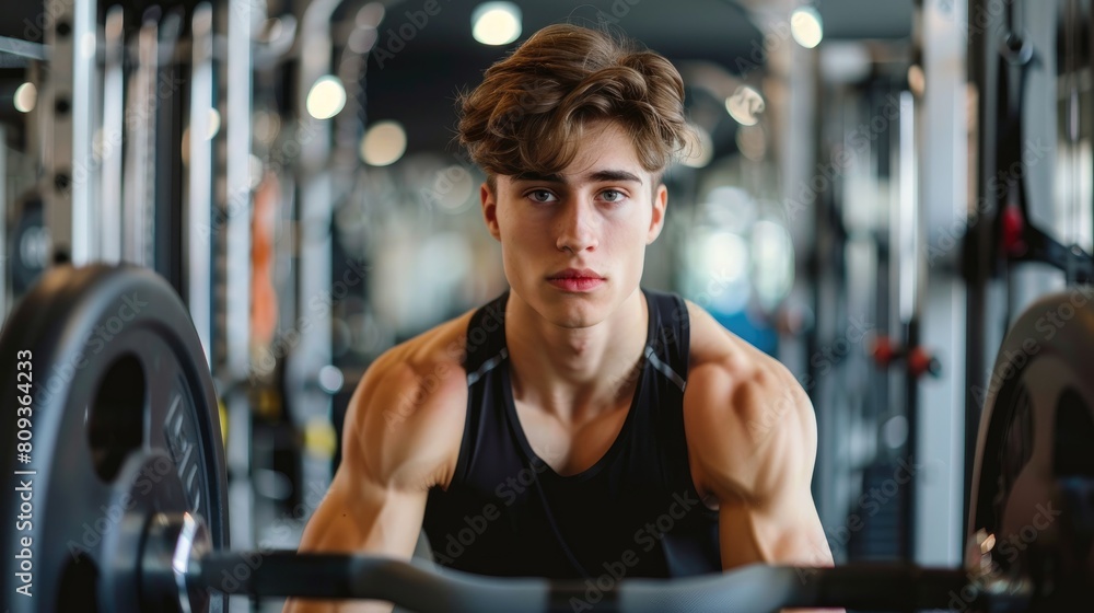 Fototapeta premium Youthful male athlete working out at the fitness center