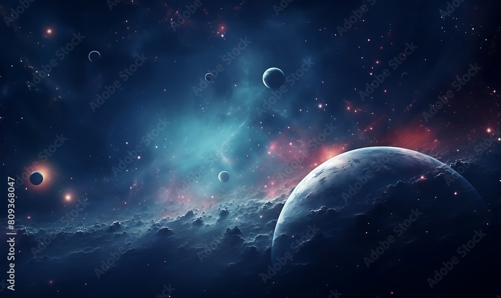 Fototapeta premium Planets and galaxy, science fiction wallpaper. Beauty of deep space.