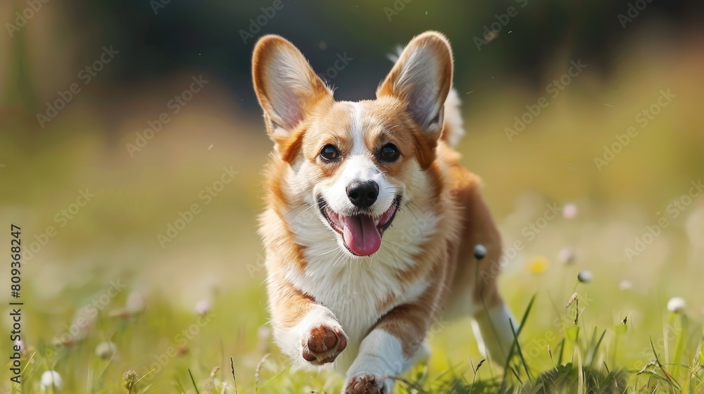 Pembroke Welsh Corgi participating in lure coursing on a sunny summer day Pembroke Welsh Corgi participating in lure coursing on a sunny summer day