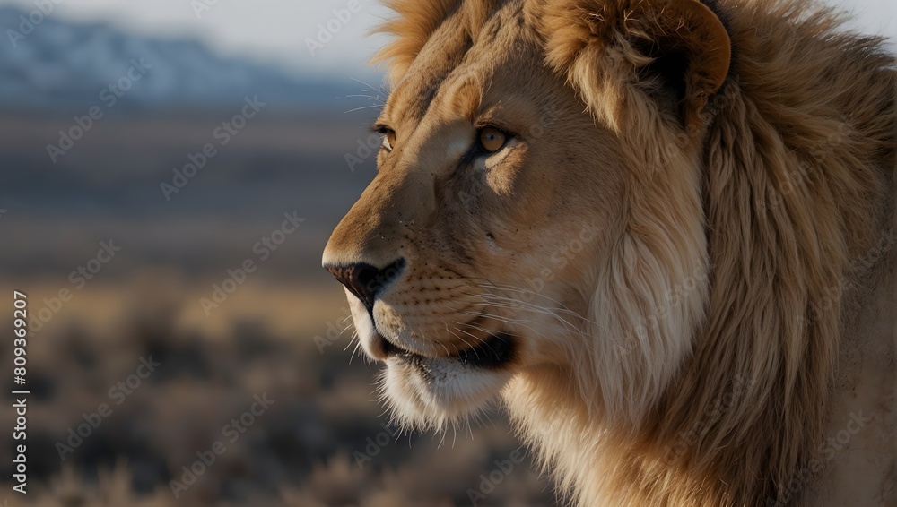 A solitary lion stands majestically against a backdrop of pristine white ai_generated A solitary lion stands majestically against a backdrop of pristine white ai_generated