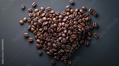 Coffee beans arranged in a heart shape  high detailed  clean sharp focus  unique hyperrealistic illustrations