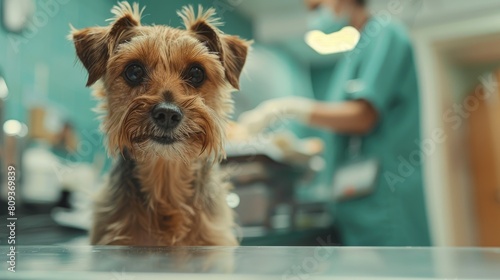 Terrier dog receiving care at the vet