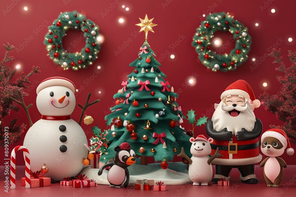 Set of 3D-rendered Christmas character icons, no shadows, on white background Set of 3D-rendered Christmas character icons, no shadows, on white background