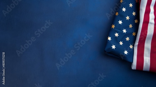 Neatly folded American flag closeup with stars on blue, Ai Generated