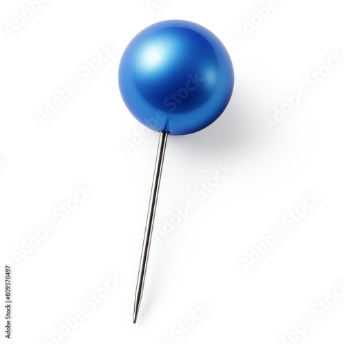 Vibrant blue pin perfectly isolated on a stark white background, Ai Generated