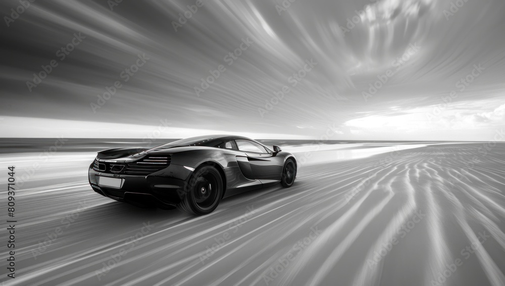 As it races towards the horizon, the supercar embodies the essence of minimalist speed, a blur of elegance against the purity of the backdrop. As it races towards the horizon, the supercar embodies the essence of minimalist speed, a blur of elegance against the purity of the backdrop.