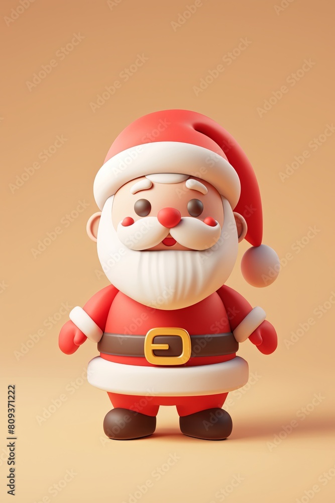 Charming 3D Santa Claus icon crafted in clay material, radiating festive cheer.