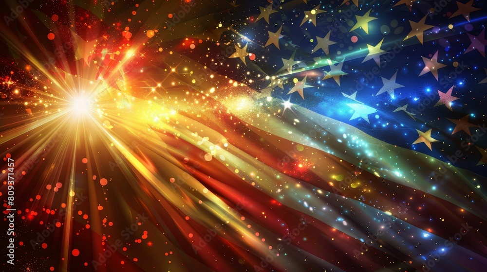 American flag with a central light burst, creating a radiant stock image, Ai Generated American flag with a central light burst, creating a radiant stock image, Ai Generated