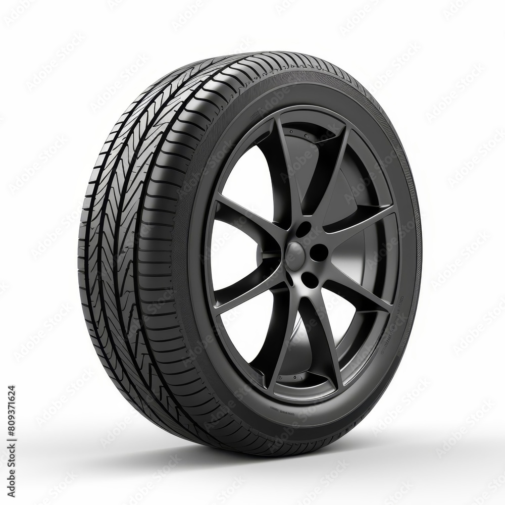 Pristine car tire showcased alone against a white backdrop, AI Generated.