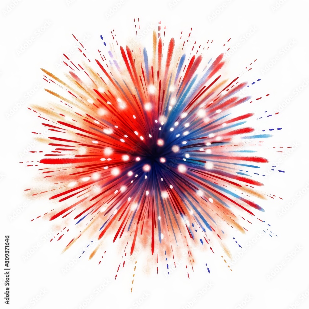 Stunning closeup of vibrant fireworks isolated on white. Perfect for celebrations , Ai Generated Stunning closeup of vibrant fireworks isolated on white. Perfect for celebrations , Ai Generated
