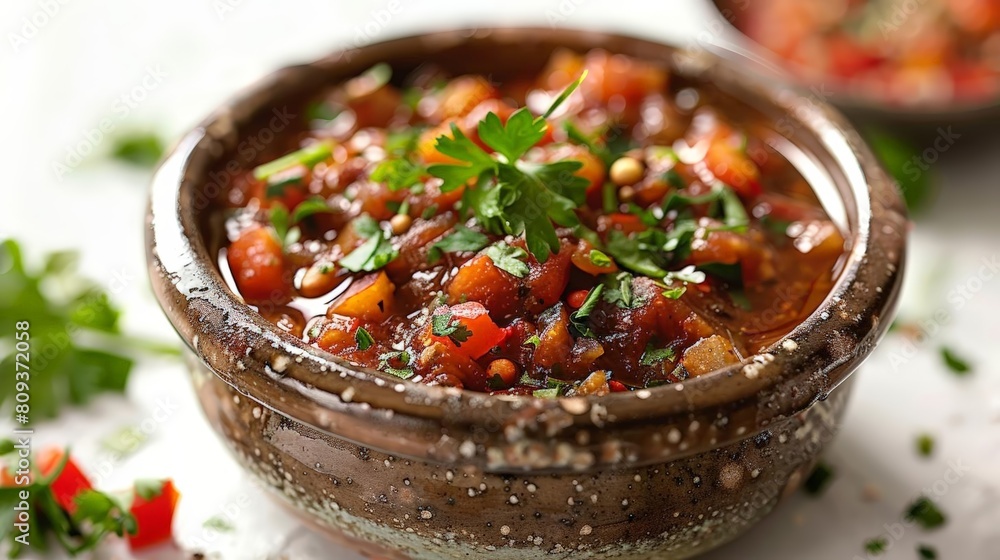 exotic fruit chutney on transparent background, accompanied by a brown bowl and a red bowl exotic fruit chutney on transparent background, accompanied by a brown bowl and a red bowl