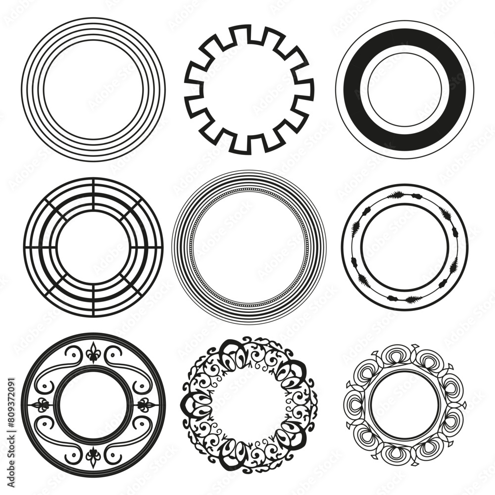 Geometric circle Vector set. Intricate line art. Black abstract frames. Ornamental designs. Geometric circle Vector set. Intricate line art. Black abstract frames. Ornamental designs.