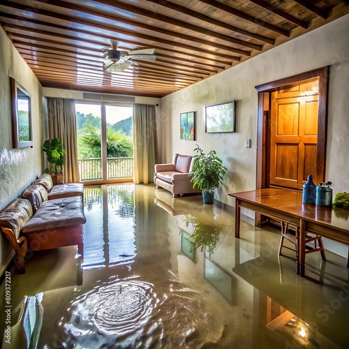 Image representing: house flooded by floods and excessive rain in Brazil. Illustrative image generated by Ai. © wesleyyaya