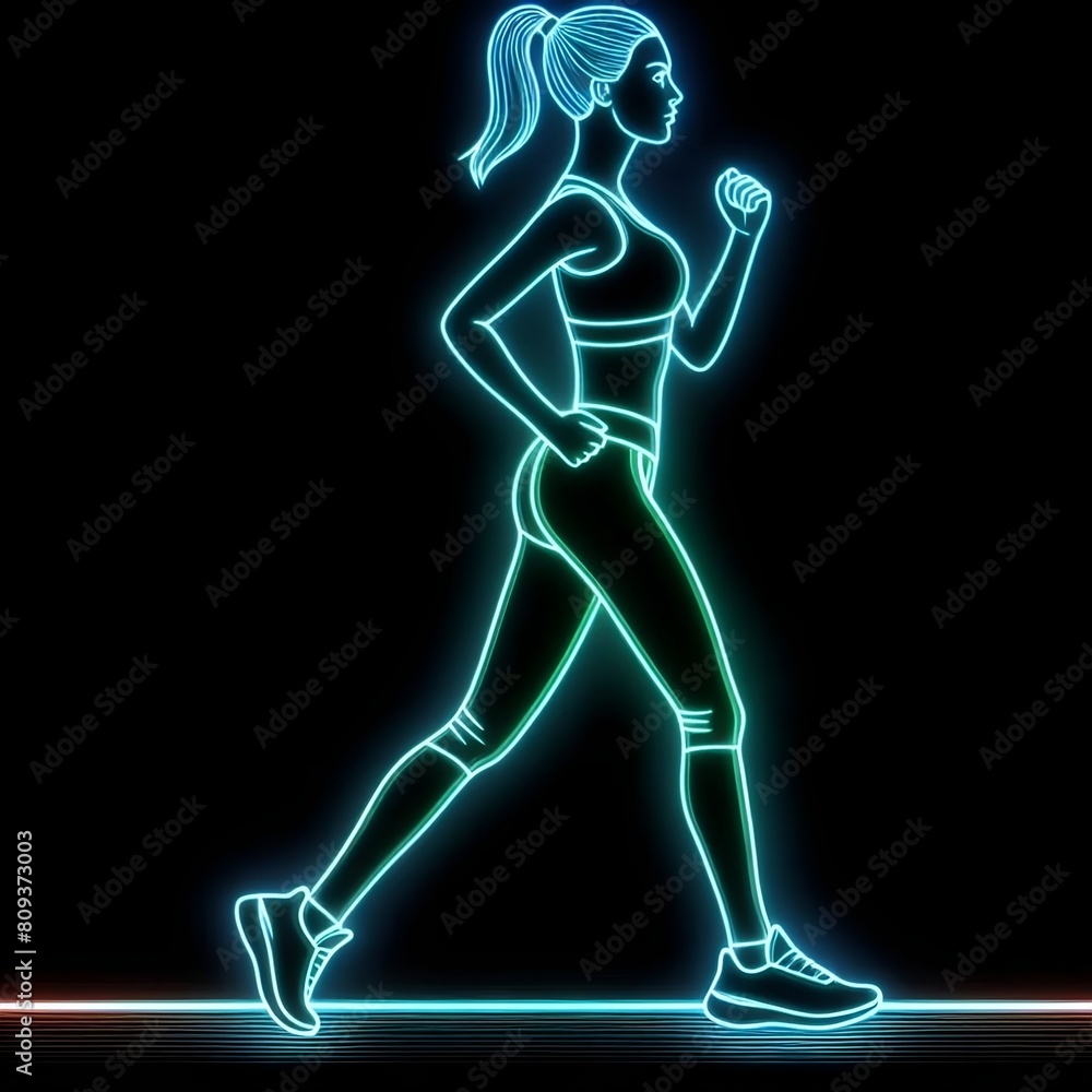 Neon running woman silhouette
