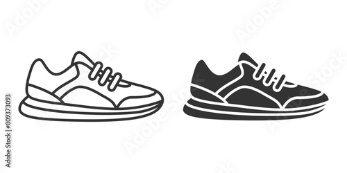 Flat Vector Linear Male and Female Shoes Icon Set Isolated. Sneakers, Footwear Color Symbol Set, Design Template, Clipart. Vector Illustration