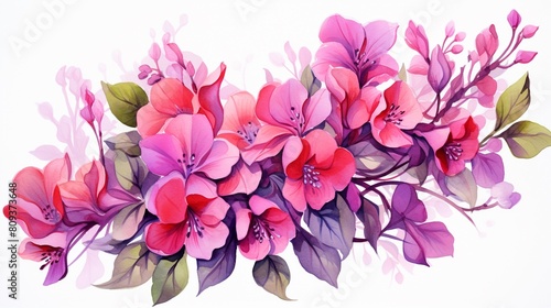 Watercolor bougainvillea clipart featuring bright pink and purple flowers  high detailed  clean sharp focus  unique hyper illustrations