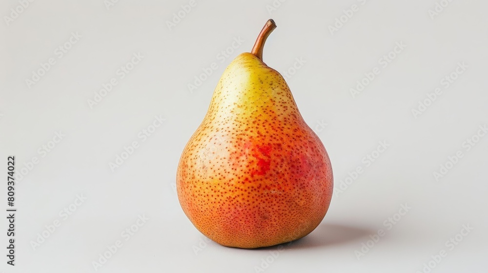 fresh pear on isolated background, with a brown stem visible in the foreground fresh pear on isolated background, with a brown stem visible in the foreground