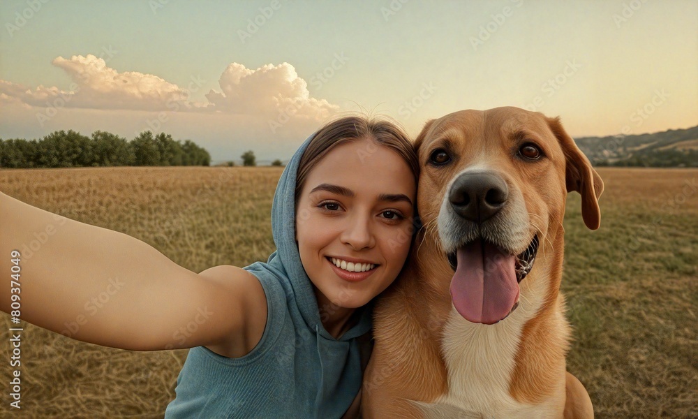 Cheerful Girl and Her Pet Dog in a Selfie Session