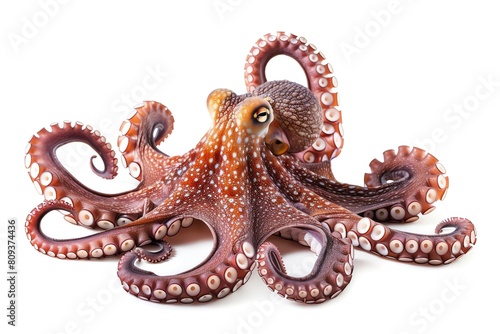 An octopus with its tentacles spread out, isolated on white