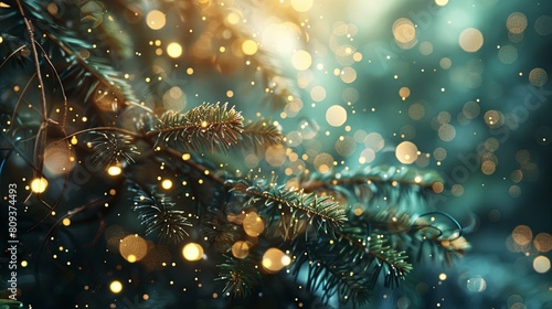 Enchanting Christmas tree background featuring bokeh and sparkling lights © dekreatif