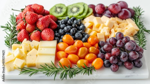 fruit and cheese platter on white plate