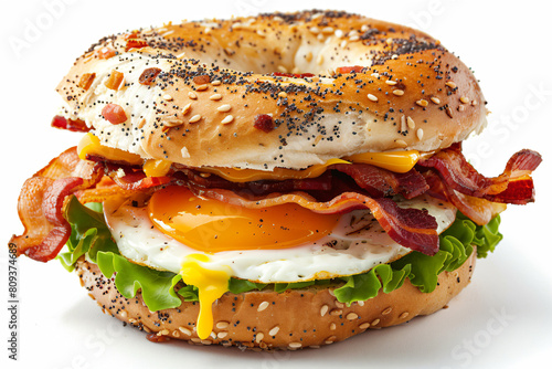 a bagel sandwich with bacon  eggs  and cheese