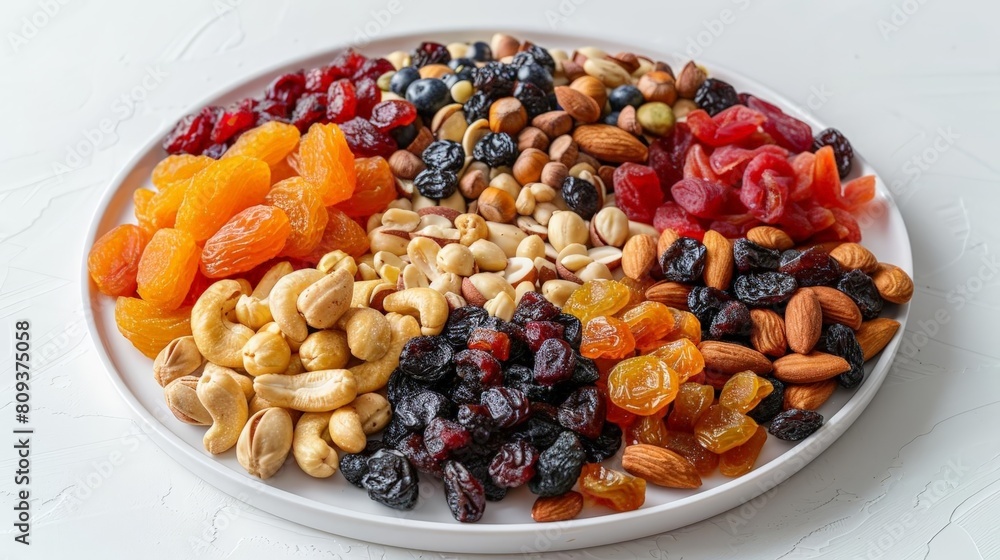 fruit and nut trail mix on transparent background