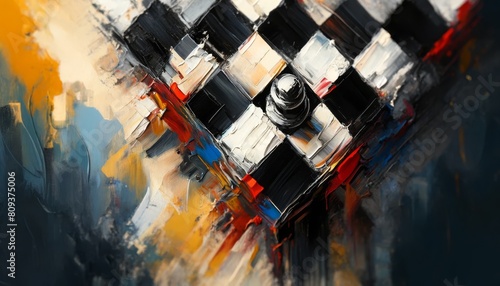 A close-up view of a single chessboard square, zoomed in and detailed with heavy, expressive brushwork and contrasting colors.