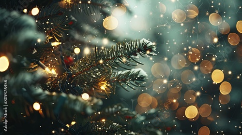 Spellbinding Christmas tree aglow with sparkling lights, casting enchanting bokeh. Festive wonder.