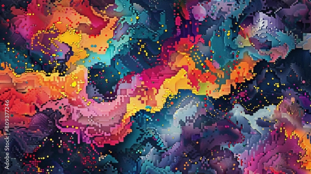 a colorful abstract painting featuring a variety of shapes and sizes, including a square, triangle, rectangle, and hexagon, arranged in a vibrant pattern a colorful abstract painting featuring a variety of shapes and sizes, including a square, triangle, rectangle, and hexagon, arranged in a vibrant pattern