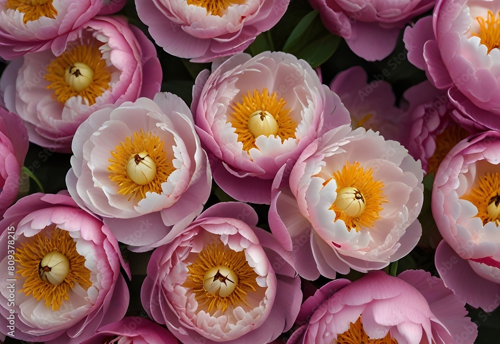 A profusion of pink peonies in full bloom, generative AI A profusion of pink peonies in full bloom, generative AI