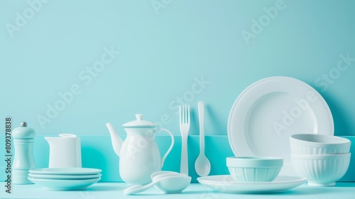 Editorial close-up of culinary items, set against a white and cyan gradient background for a sophisticated, modern look
