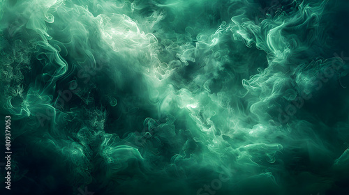 Dark Green Smoke Swirls in an Abstract, Digital Art for Wallpaper © MisterCreative