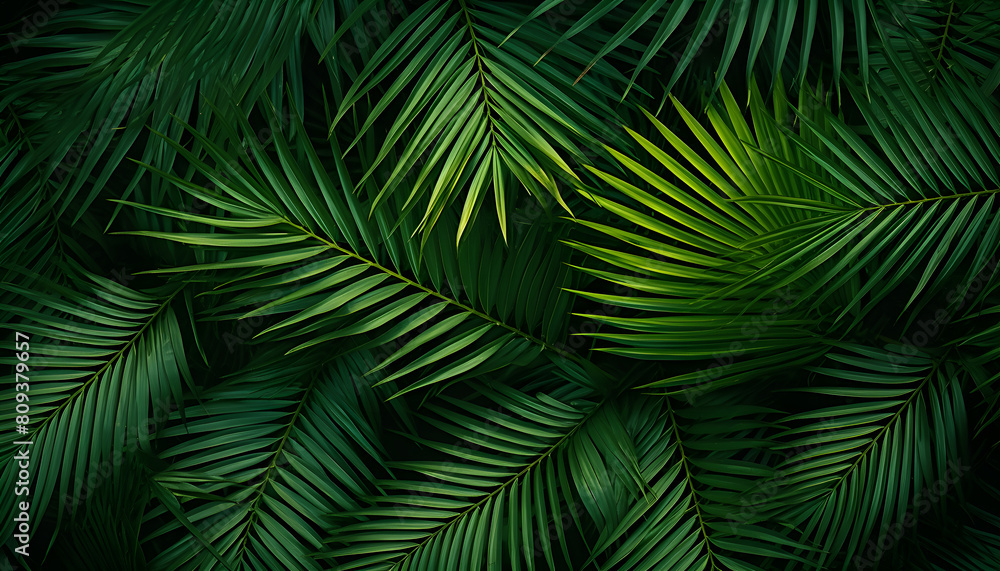 Emerald Cascades: A Close-Up View of Lush Palm Tree Leaves