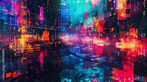 a futuristic cityscape featuring a towering skyscraper  a bustling street  and a bustling river flowing through it