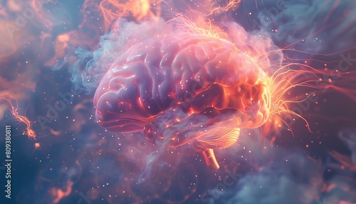 Wallpaper Mural A 3D rendered artwork of a brain bathed in a soft, ethereal glow Focus on the beauty and complexity of the neural network, reminiscent of a celestial map Torontodigital.ca