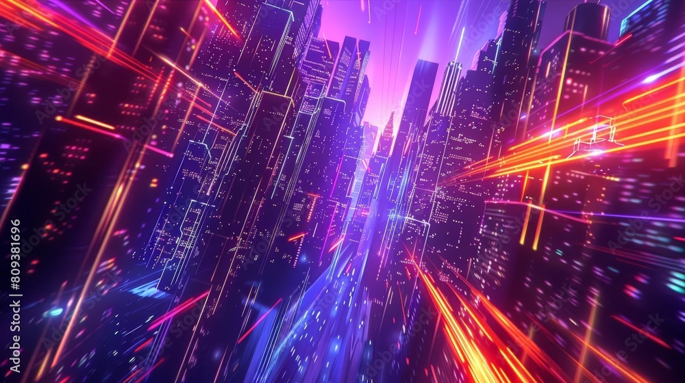 a futuristic cityscape featuring a towering skyscraper, a bustling street, and a bustling river a futuristic cityscape featuring a towering skyscraper, a bustling street, and a bustling river