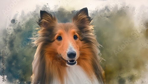 watercolor portrait of a shetland sheepdog digital painting photo