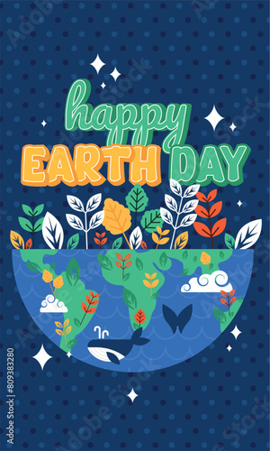 Geometric earth day card Sea life Vector illustration