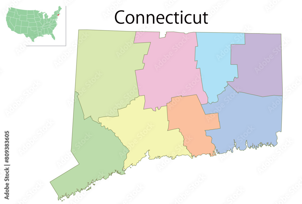 Obraz premium コネチカット アメリカ 地図 カラフル アイコン