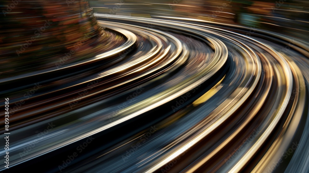 A photograph of a railway track in motion