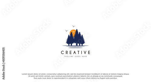 Pine tree Logo design vector illustration.