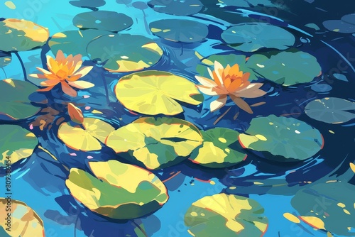 Sketch the intricate veins of a lily pad floating on a tranquil pond © Benyafez Studio