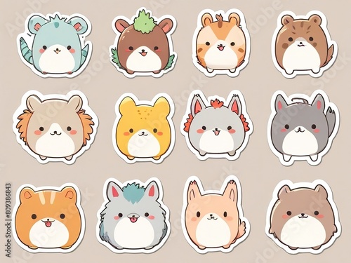 variety of stickers of different types of very cute animals, cats, dogs, bears