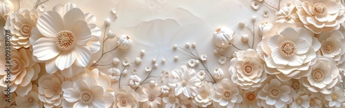 White Paper Flowers  Digital Illustration of Wedding Floral Background for Valentine s Day