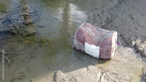 trash , junk and pollution in zakynthos beach
